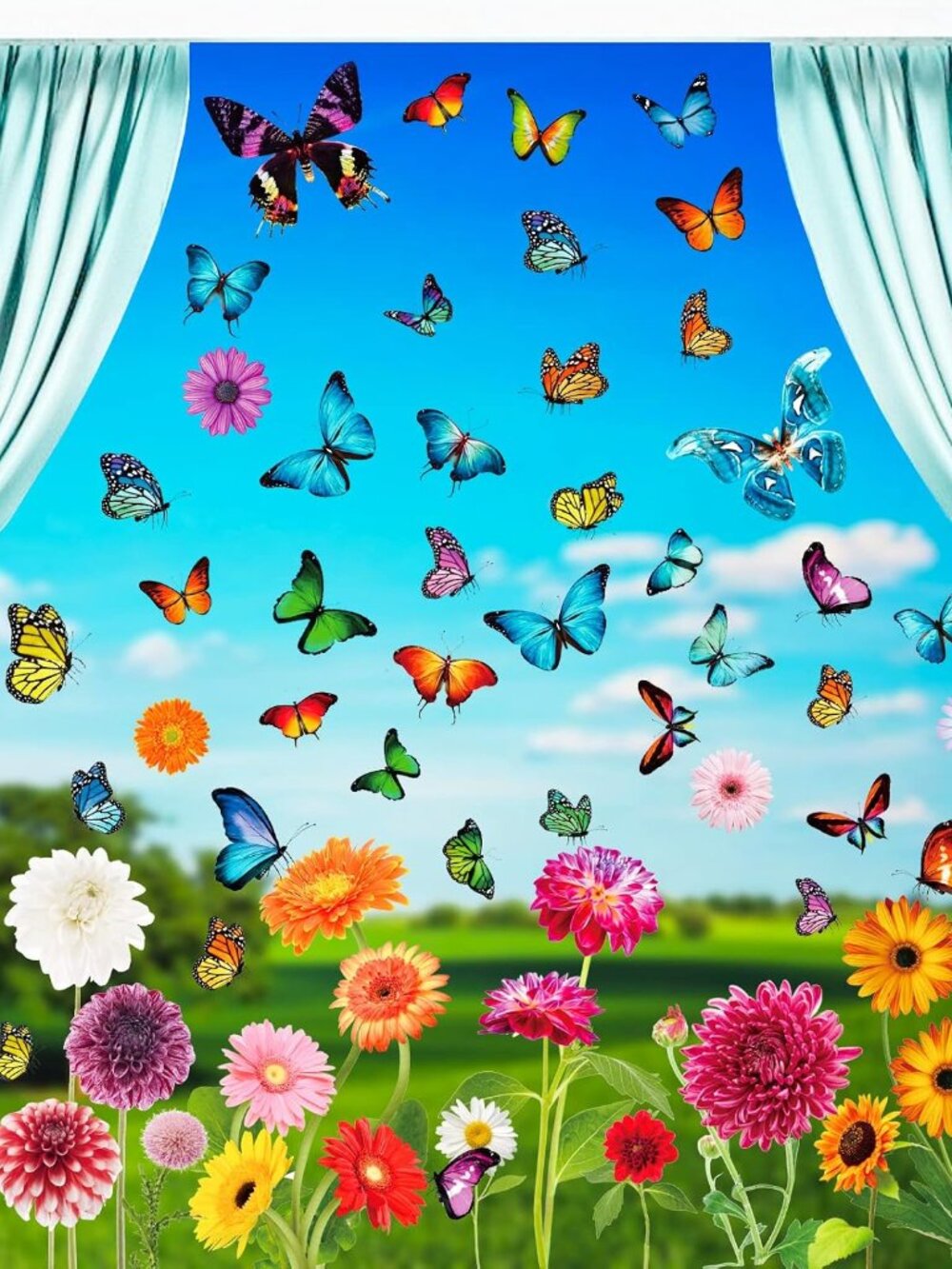 Spring Window Clings Flower Butterfly - 84 Pieces Anti-Collision Window Stickers
